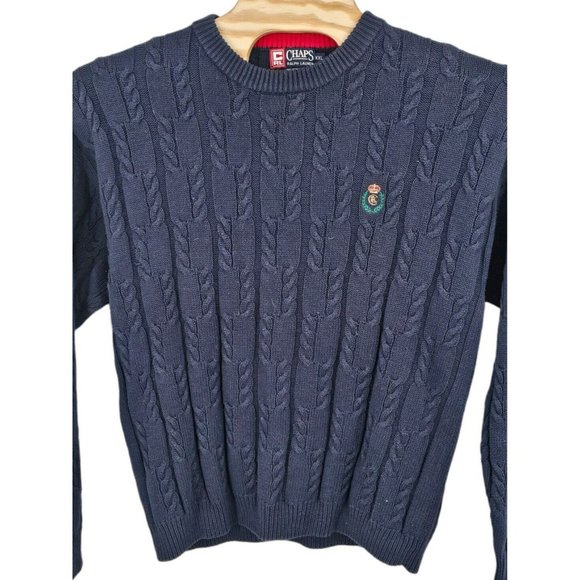 Chaps Ralph Lauren Vintage Chunky Cable Knit Sweater Men's 2XL Blue 90s Crown‎ - Picture 3 of 9
